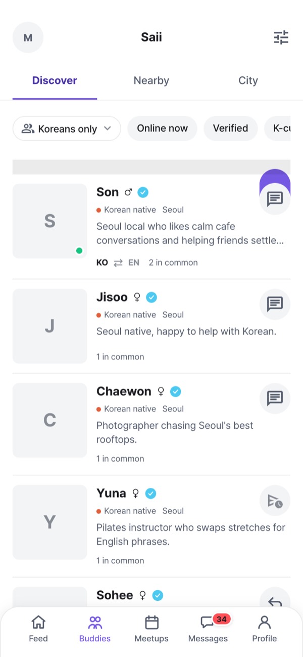 Buddy discovery with verified badges