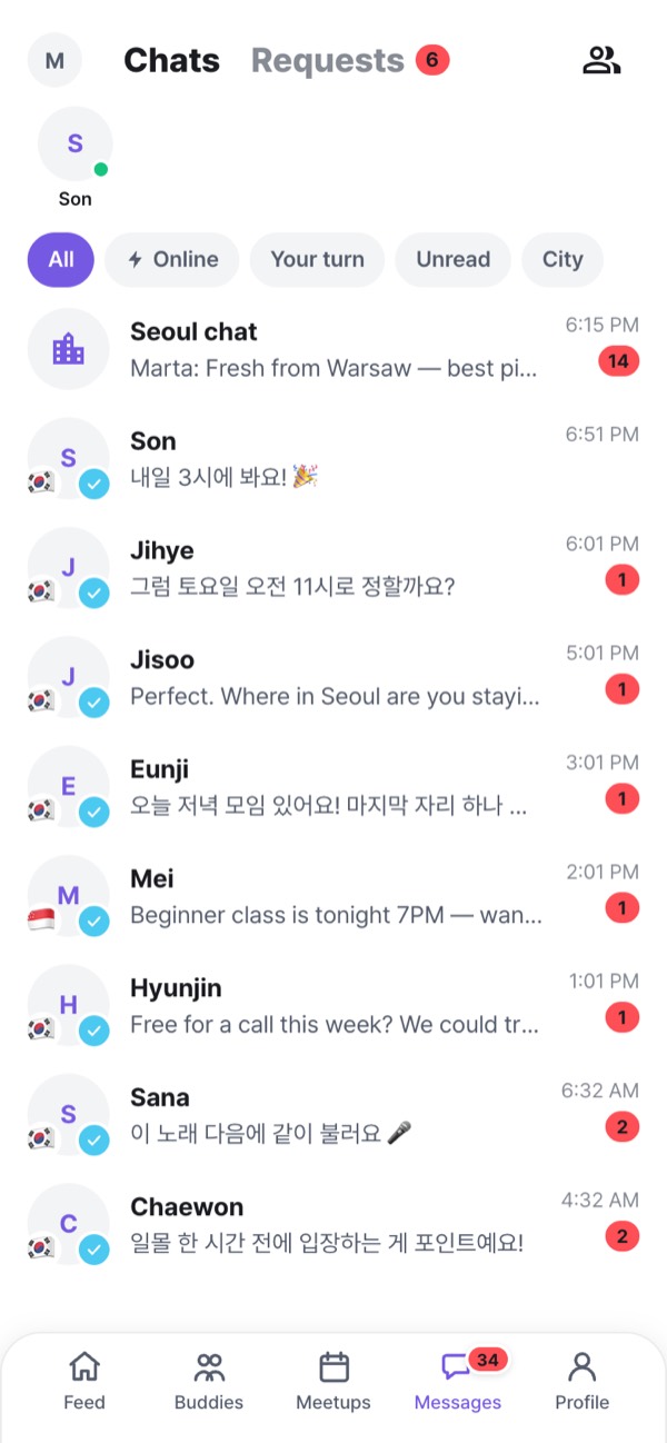 Chats with unread badges