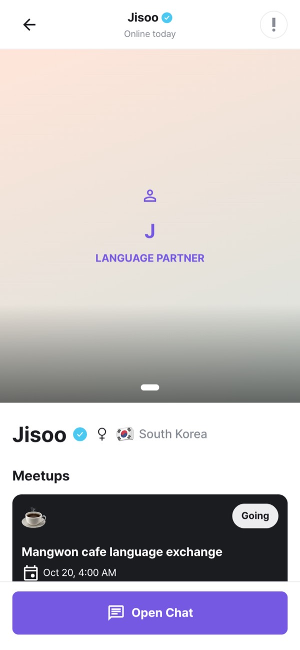 Buddy profile and upcoming meetup